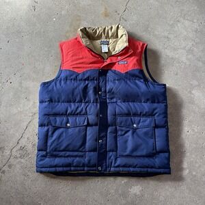 Patagonia Slingshot Vest Men's XL Blue Red Goose Down Full Zip Button Snap 27571